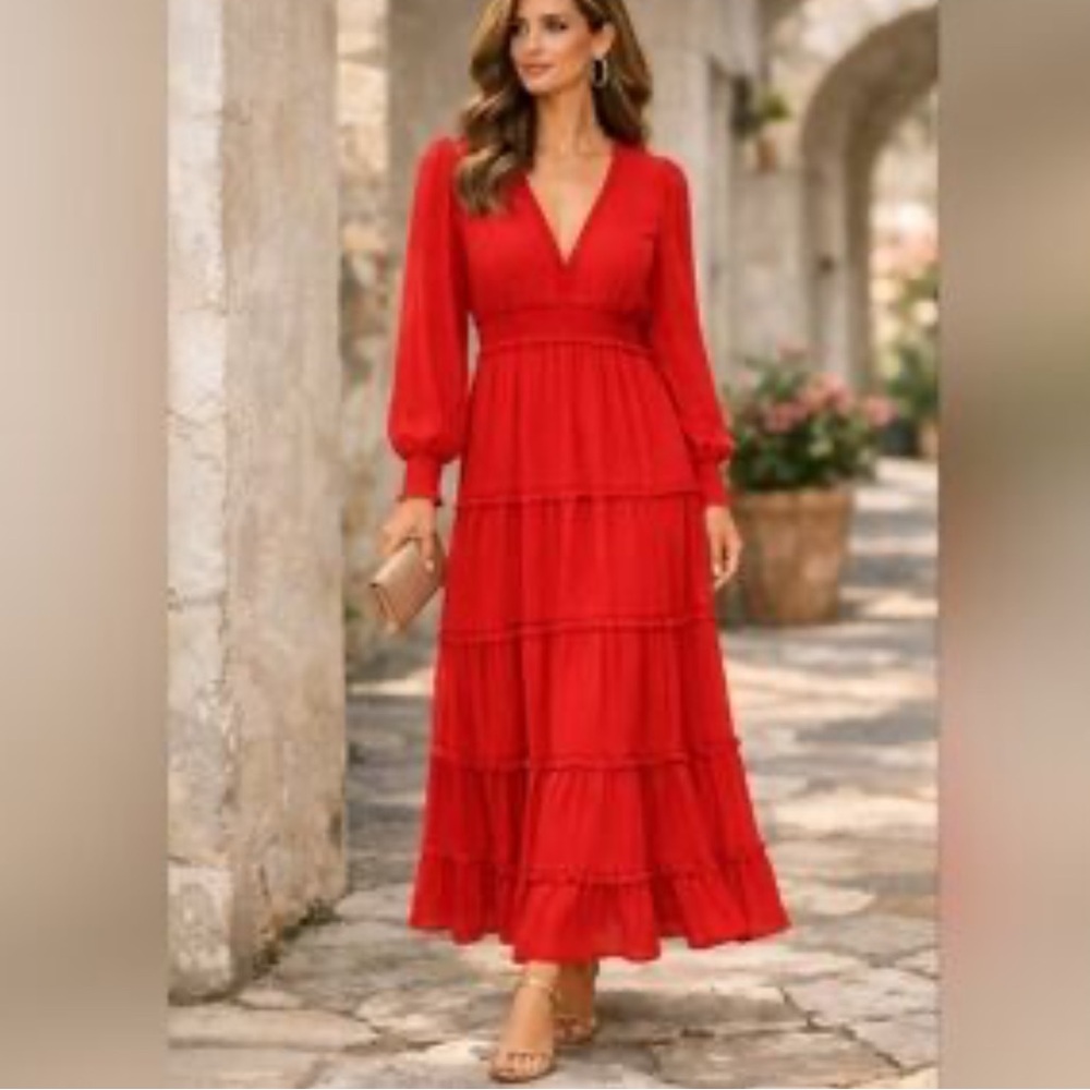 Chelsea & Violet Vibrant Red‎ Long Sleeve Dress